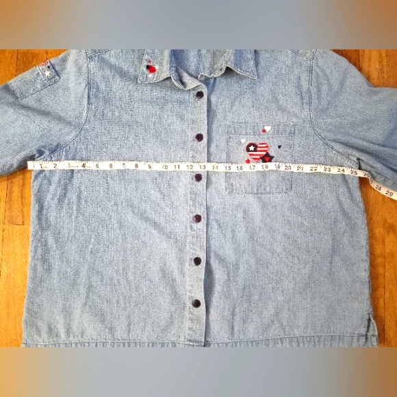 CHRISTOPHER & BANKS - Patriotic Embroidered Denim Light Wash Button Up Jacket - Picture 4 of 13